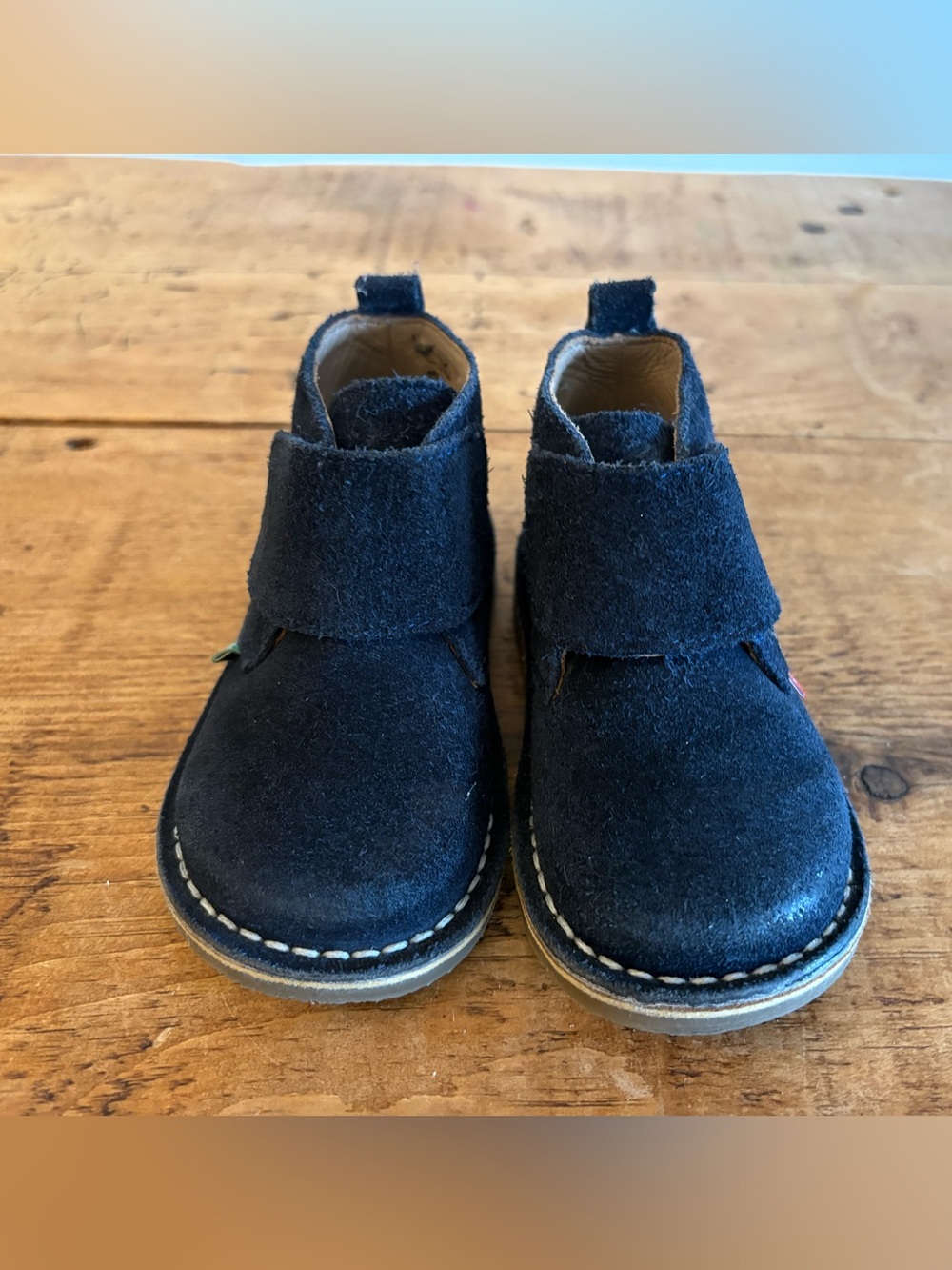 Kickers Navy Suede Kids Ankle Boots with Velcro Strap
